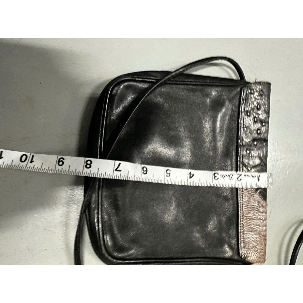 Vintage Black Patchwork Exotic Embossed‎ Leather Crossbody Bag Small Purse